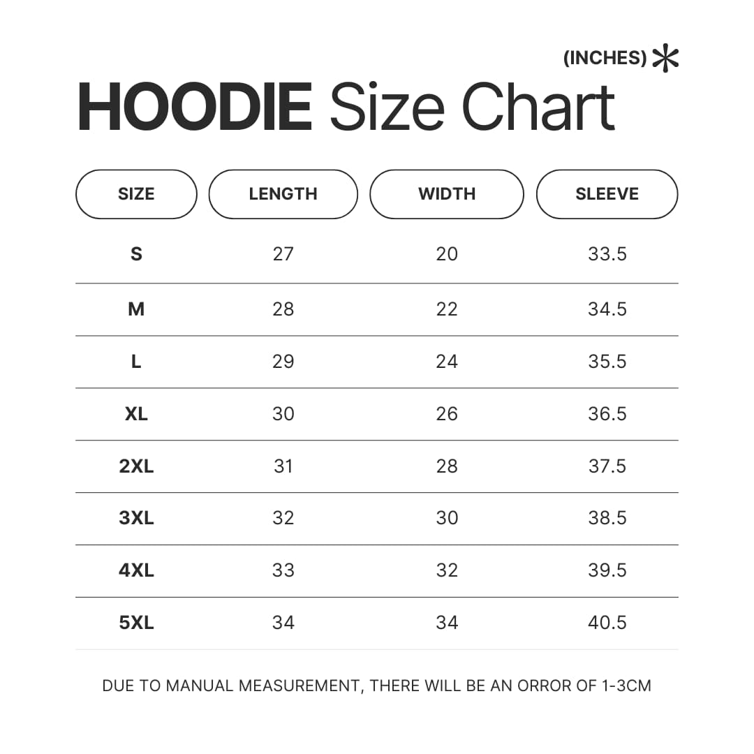 Hoodie Size Chart - Zom 100 Store