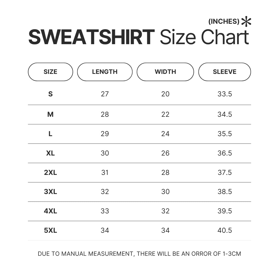 Sweatshirt Size Chart - Zom 100 Store