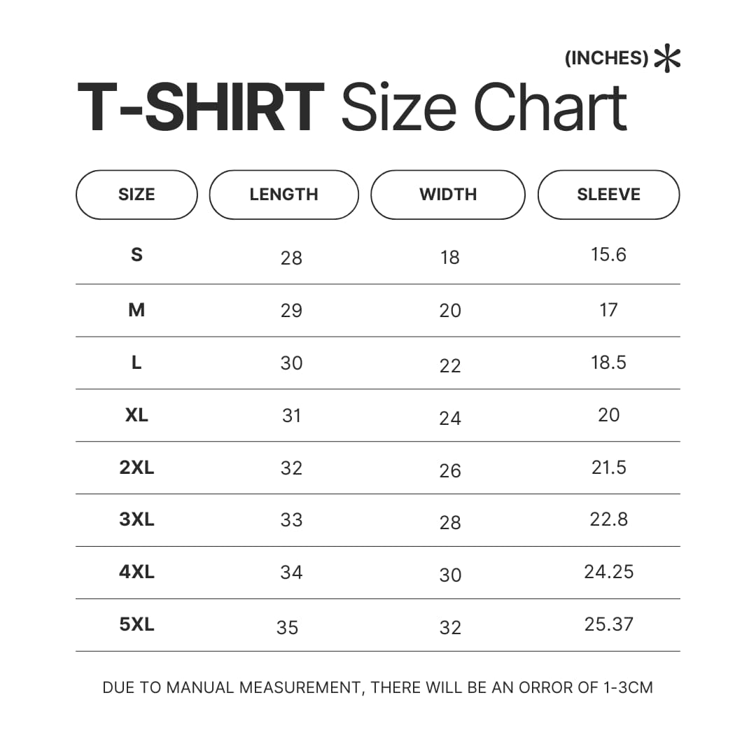 T shirt Size Chart - Zom 100 Store
