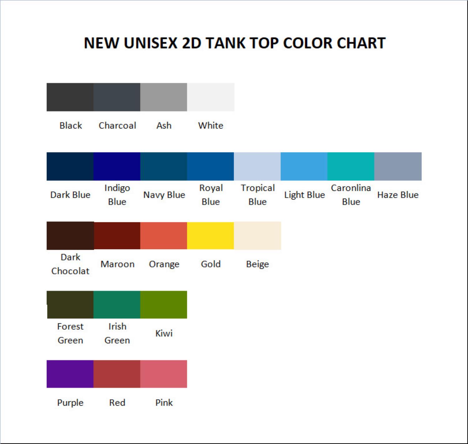 tank top color chart - Zom 100 Store